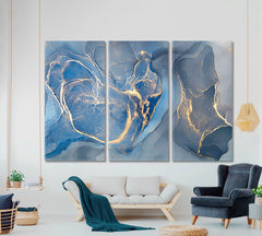 Light Blue Abstract Colorful Modern Art Marble Ink Colors Fluid Art, Oriental Marbling Canvas Print Artesty 3 panels 36" x 24" 