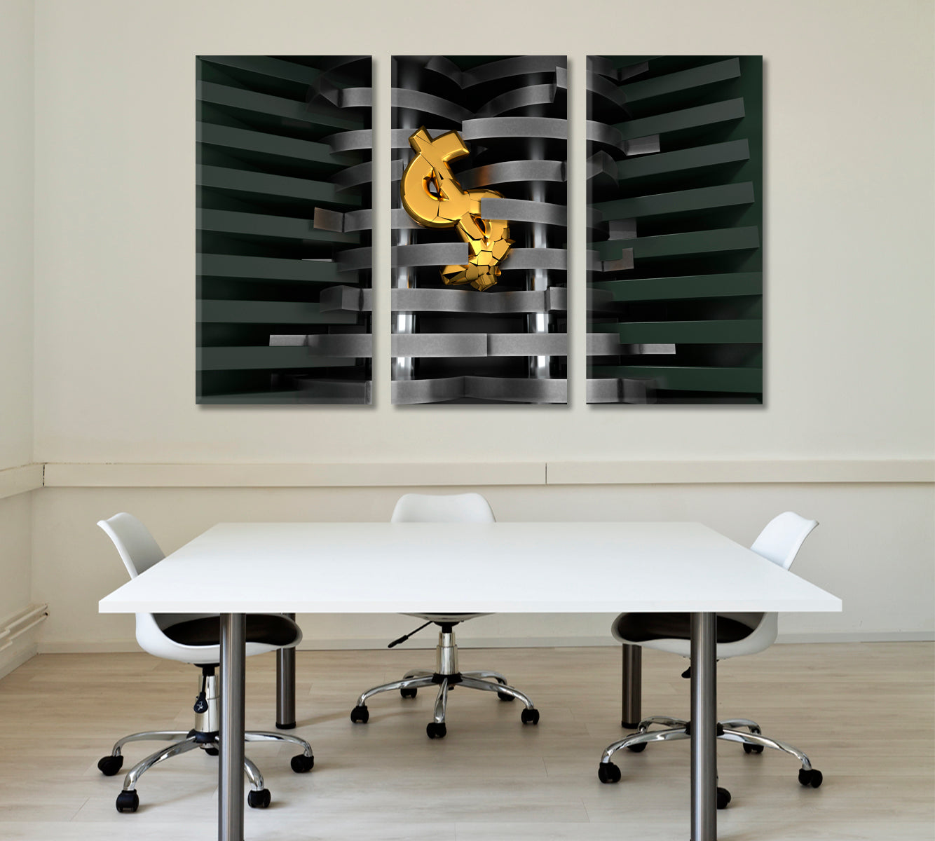 ABSTRACT Golden Dollar Sign Economy Finance Money Business Concept Wall Art Artesty 3 panels 36" x 24" 