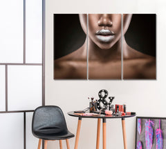 SILVER LIPS African American Young Woman Beauty Salon Artwork Prints Artesty 3 panels 36" x 24" 