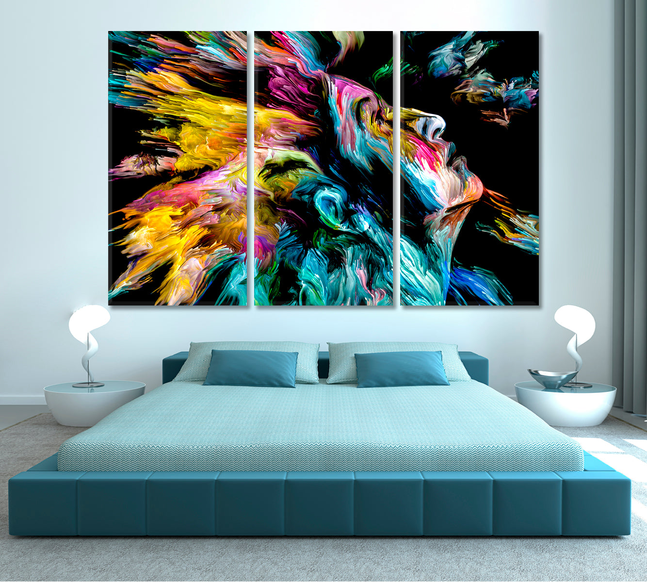 WOMAN AND COLORS EXPLOSION Abstract Modern Art Portrait Contemporary Art Artesty   