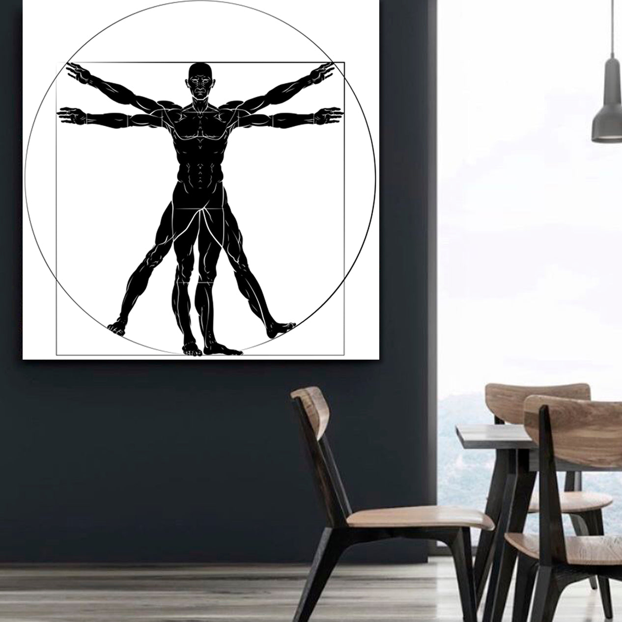 VITRUVIAN MAN Leonardo Da Vinci Style | Square Black and White Wall Art Print Artesty   