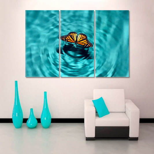 BUTTERFLY REFLECTION Wave Motion Water Photo Art Artesty 3 panels 36" x 24" 