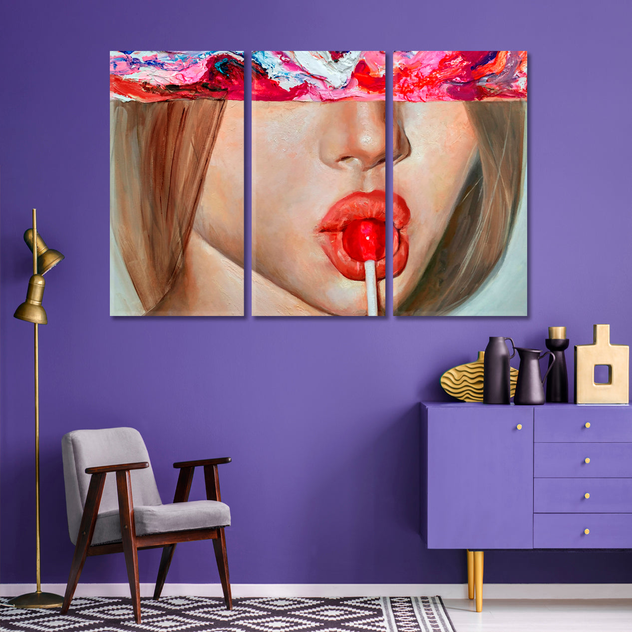 LOLLIPOP | Lollypop Candy-Coated Sweet Candy Red Lips Art Fantasy Woman Modern Fashion Canvas Print Fine Art Artesty   