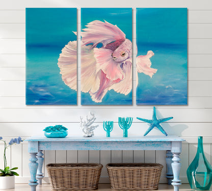 Underwater Sea Life Siamese Fighting Fish Sea Bottom Nautical, Sea Life Pattern Art Artesty 3 panels 36" x 24" 