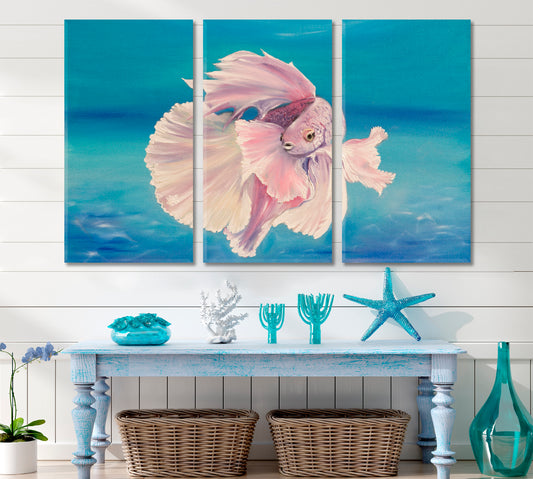 Underwater Sea Life Siamese Fighting Fish Sea Bottom Nautical, Sea Life Pattern Art Artesty 3 panels 36" x 24" 