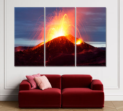 Huge Eruption Active Volcanoes Scenery Landscape Fine Art Print Artesty 3 panels 36" x 24" 