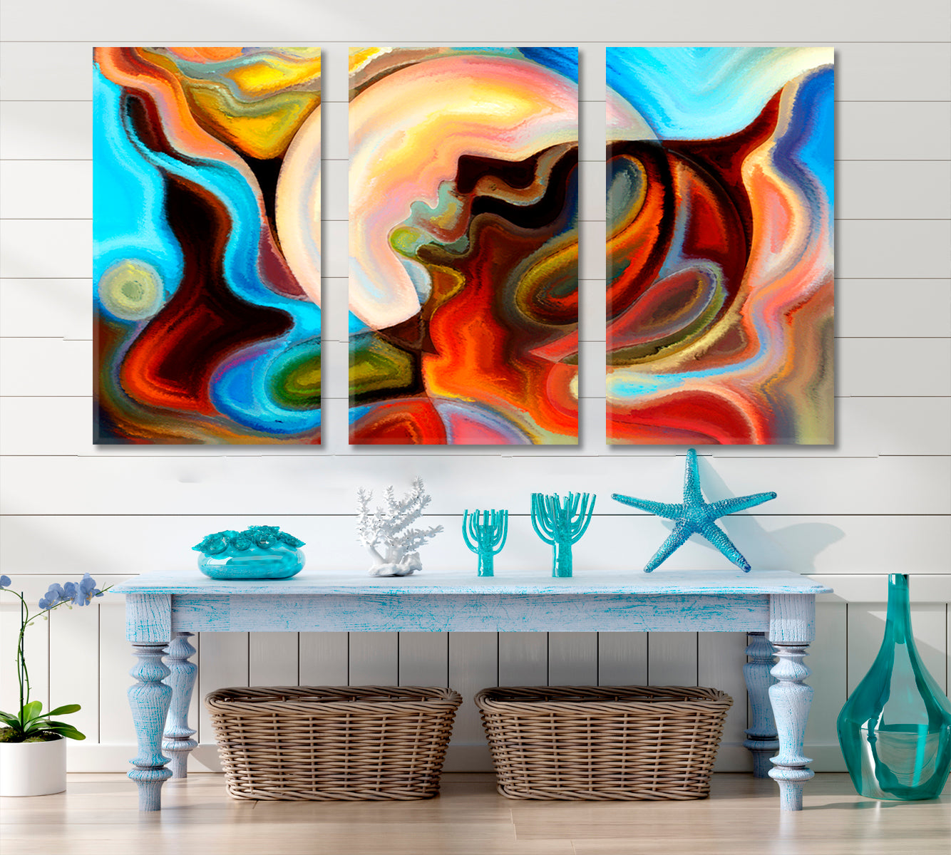 Human Face and Colors Colorful Abstraction Consciousness Art Artesty 3 panels 36" x 24" 