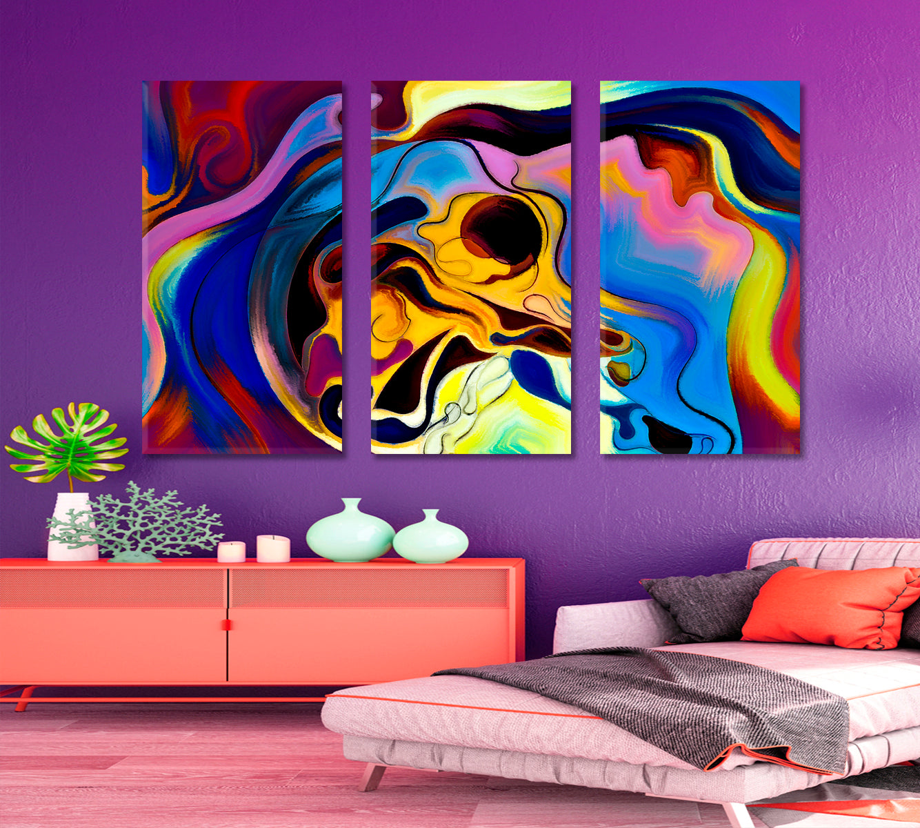 Self And Colorful Lines Mind Philosophy Creativity Imagination Abstraction Abstract Art Print Artesty 3 panels 36" x 24" 