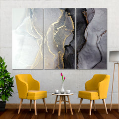 Luxury Abstract Fluid Art Alcohol Ink Black and Gold Fluid Art, Oriental Marbling Canvas Print Artesty   