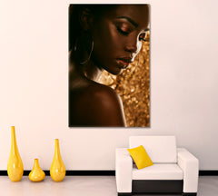 Stunning African American Woman Golden Background People Portrait Wall Hangings Artesty   