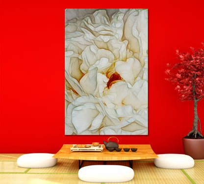 Peony Flower Petals Abstract Pattern Soft White Creamy Pastel Colors Canvas Print - Vertical Floral & Botanical Split Art Artesty   