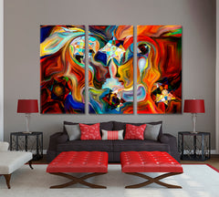 ABSTRACT INTERPLAY Mystic Profiles Colorful Patterns Symbols Vivid Shapes Abstract Art Print Artesty 3 panels 36" x 24" 