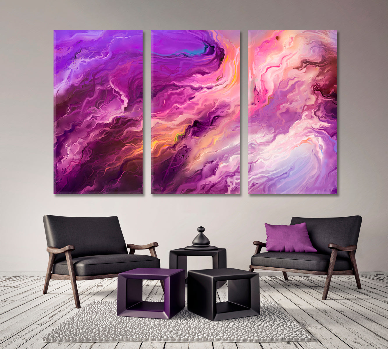Abstract Contemporary Floating Swirls Abstract Art Print Artesty 3 panels 36" x 24" 