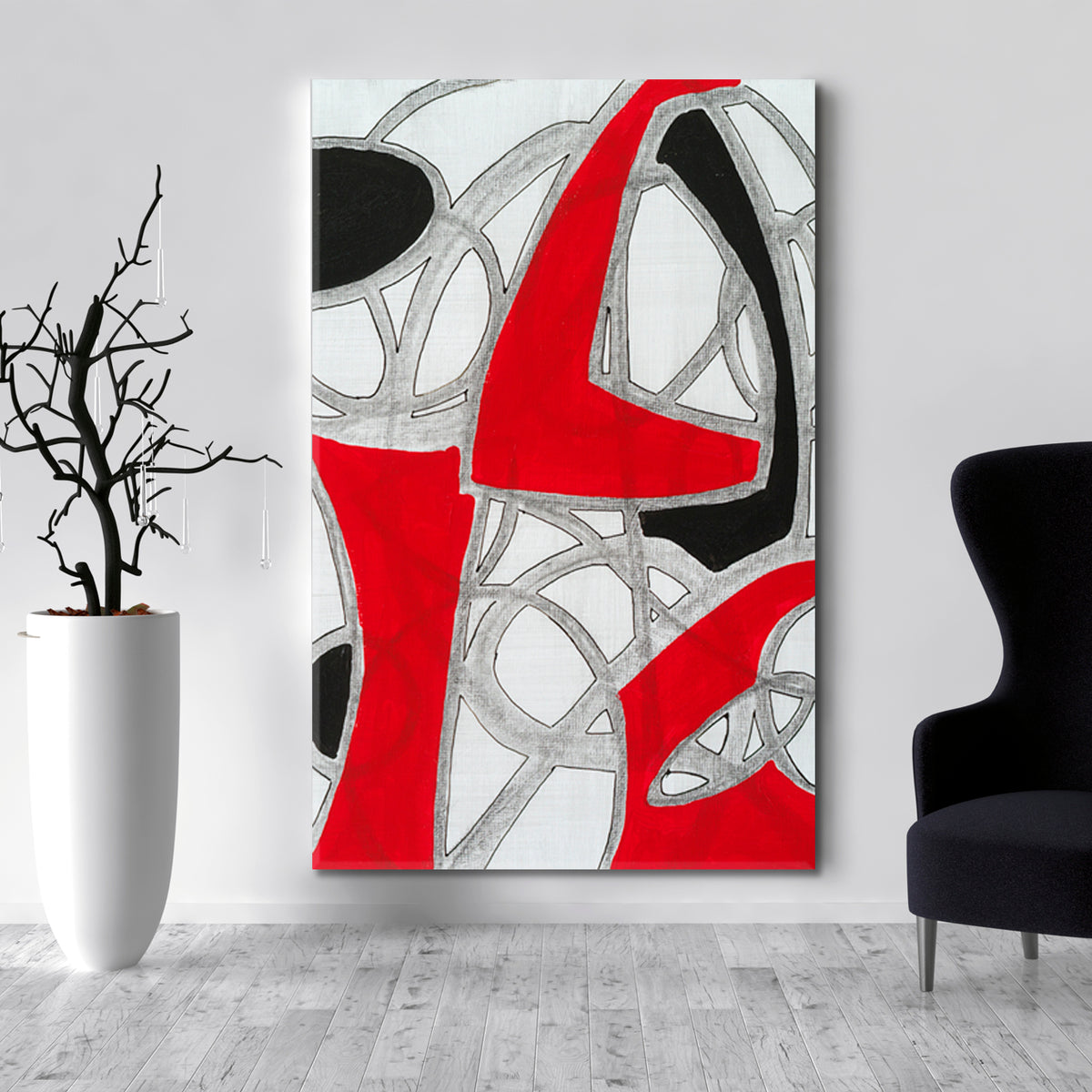 MODERN ABSTRACT EXPRESSIONISM RED BLACK GREY WHITE Abstract Art Print Artesty 1 Panel 16"x24" 