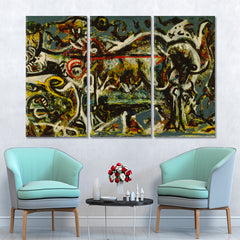 ABSTRACT WOLF Pollock Motives Fine Art Artesty 3 panels 36" x 24" 