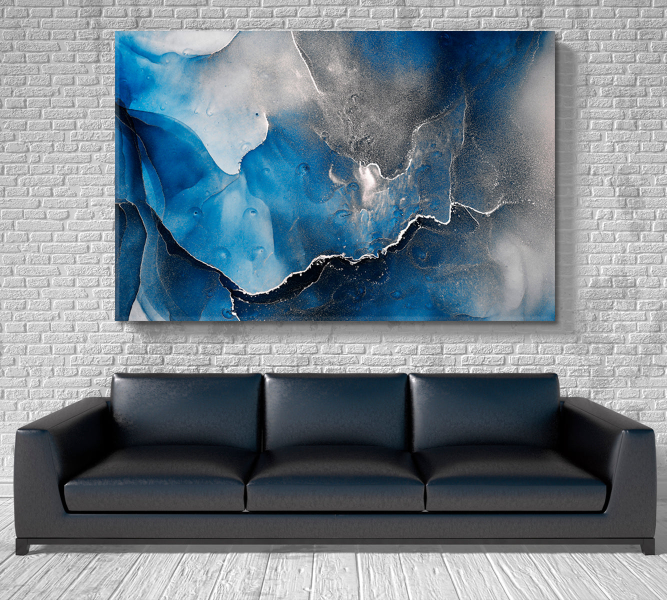 ABSTRACT SKY Translucent Dark Blue Ink Flow Black Gray Marble Veins Fluid Art, Oriental Marbling Canvas Print Artesty   