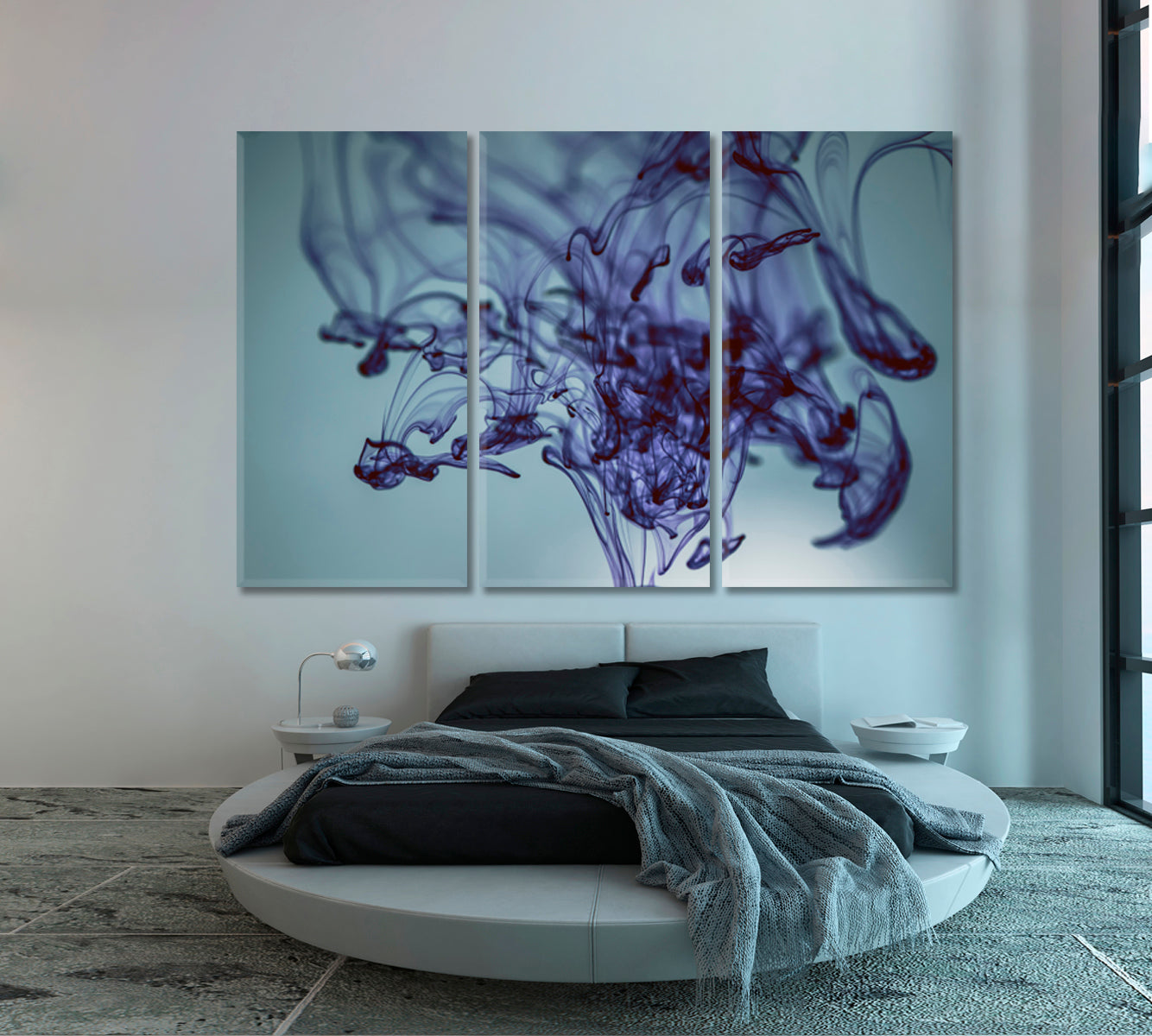 INK IN WATER Abstract Painting Fluid Art, Oriental Marbling Canvas Print Artesty 3 panels 36" x 24" 