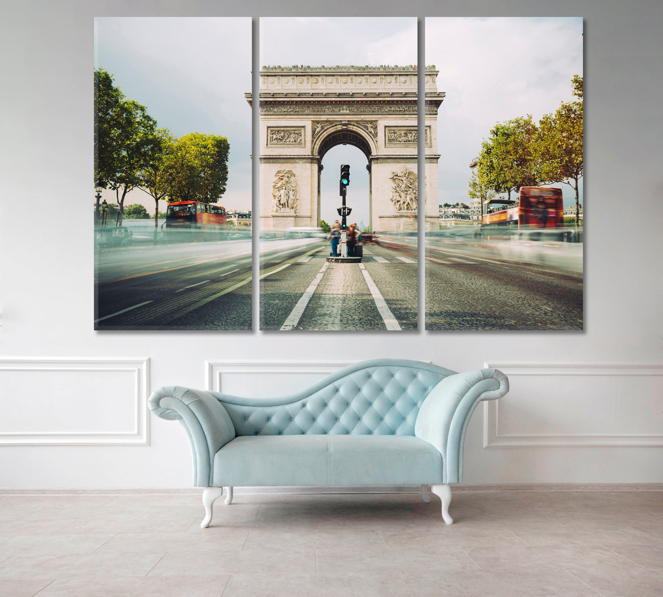 Arch France Paris Toned Photo Cities Wall Art Artesty 3 panels 36" x 24" 