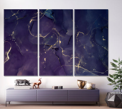 Purple Alcohol Ink Marble Fluid Art, Oriental Marbling Canvas Print Artesty 3 panels 36" x 24" 