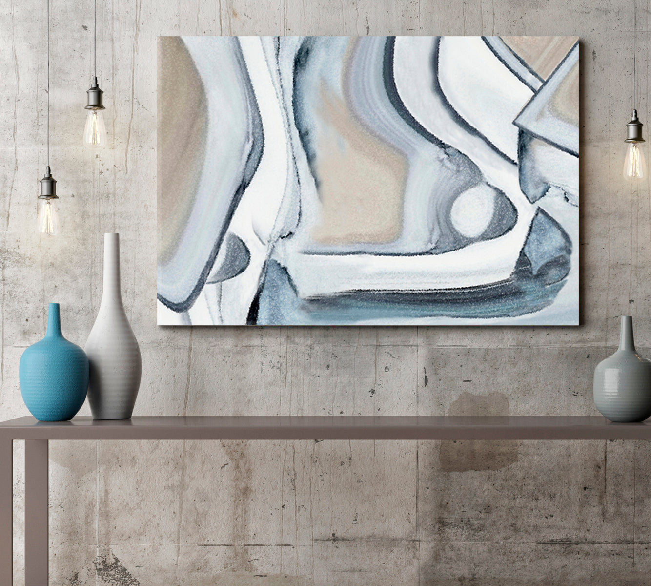 Beige White Blue Soft Tones Figurative Geometric Modern Abstract Art Contemporary Art Artesty   