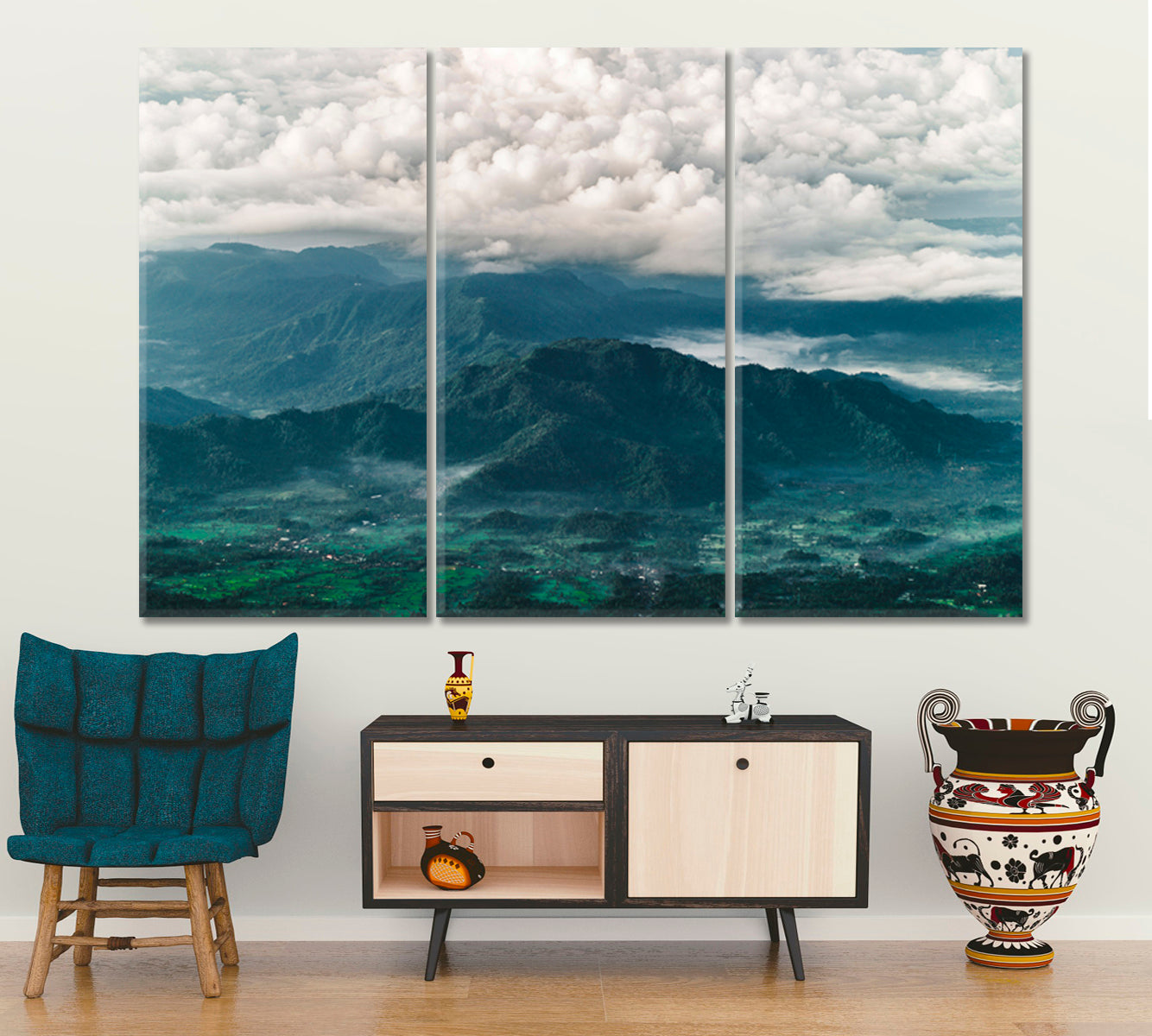 Top of Agung Volcano. Batur Caldera and Gunung Abang View Mount Agung in Bali at the sunrise summit Scenery Landscape Fine Art Print Artesty 3 panels 36" x 24" 