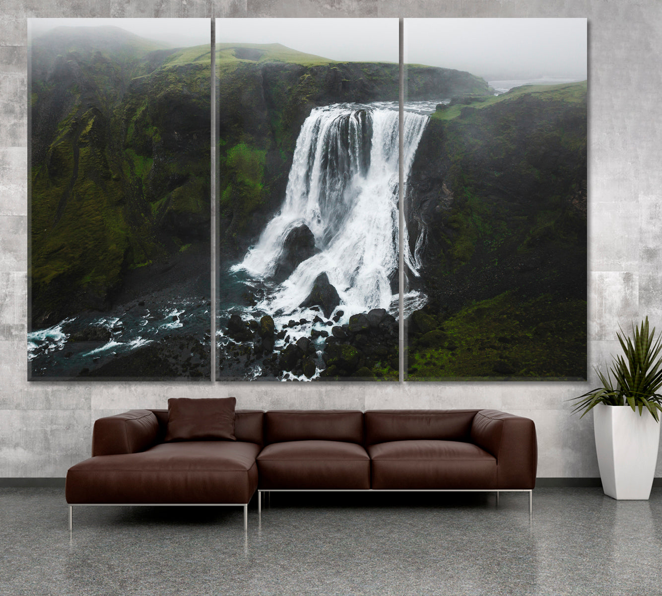 Fagrifoss Waterfall Iceland Lakagigar Highlands Skaftafell National Park Canvas Print Scenery Landscape Fine Art Print Artesty 3 panels 36" x 24" 