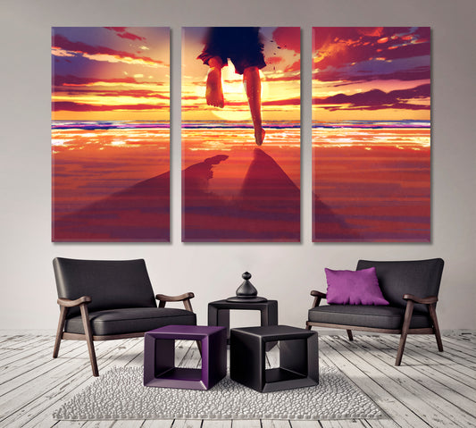 RUNNING ON THE BEACH Beautiful Summer Sunrise Scenery Landscape Fine Art Print Artesty 3 panels 36" x 24" 