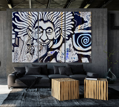 Whimsical Wall Graffity Street Art Doodle Fine Art Canvas Print Street Art Canvas Print Artesty 3 panels 36" x 24" 