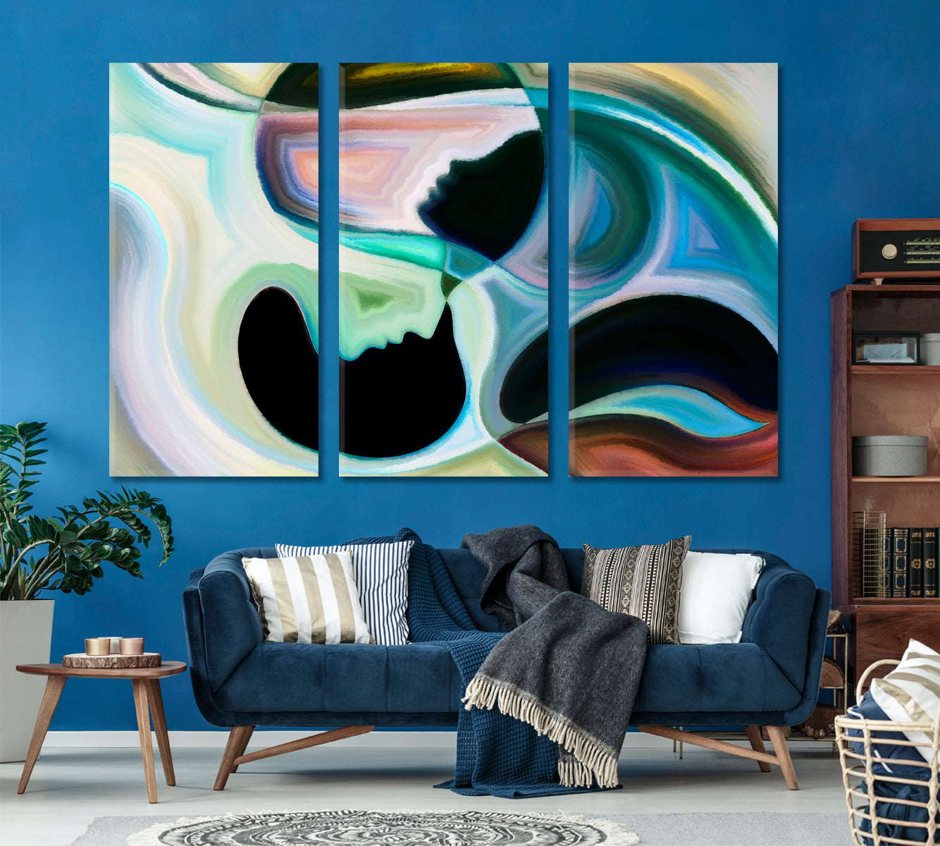 Mother and Child Abstract Forms Design Graceful Profile Lines Canvas Print Abstract Art Print Artesty 3 panels 36" x 24" 