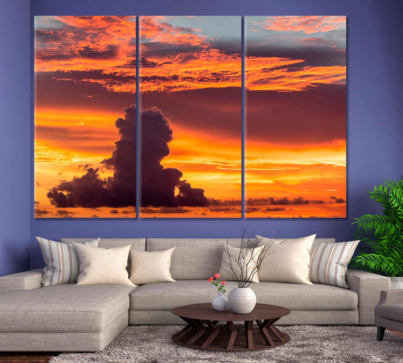 SKYSCAPE Tropical Sunset Amazing Red Orange Pink Clouds Majestic Colorful Canvas Print Skyscape Canvas Artesty   