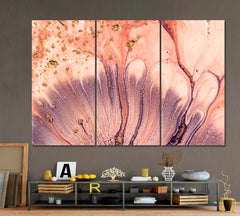 PEARL Pale Pink Powder And Lavender Purple With Gold Marble Pattern Fluid Art, Oriental Marbling Canvas Print Artesty 3 panels 36" x 24" 