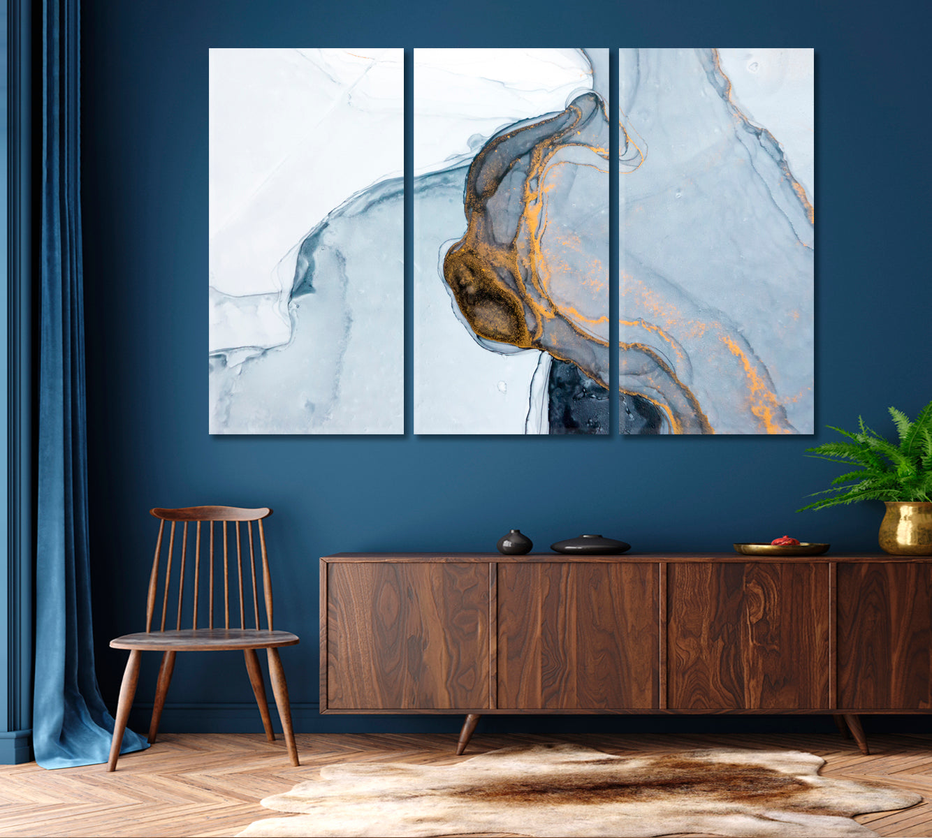 Soft Translucent Abstract Marble Modern Art Fluid Art, Oriental Marbling Canvas Print Artesty 3 panels 36" x 24" 