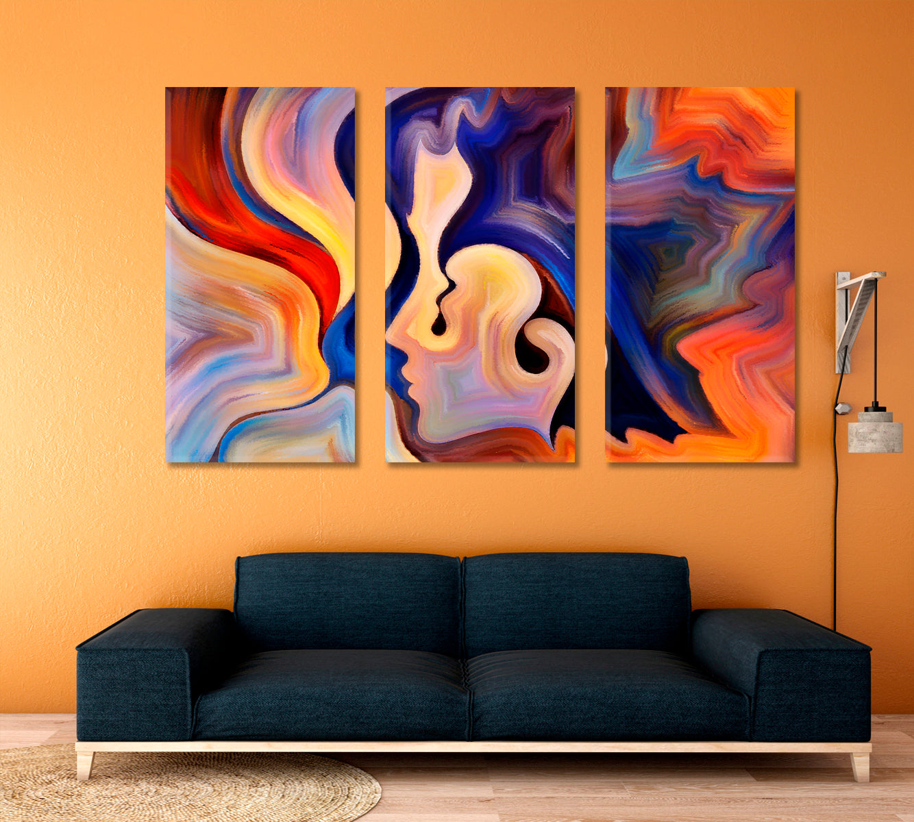 Human and Nature Abstract Colorful Design Contemporary Art Artesty 3 panels 36" x 24" 