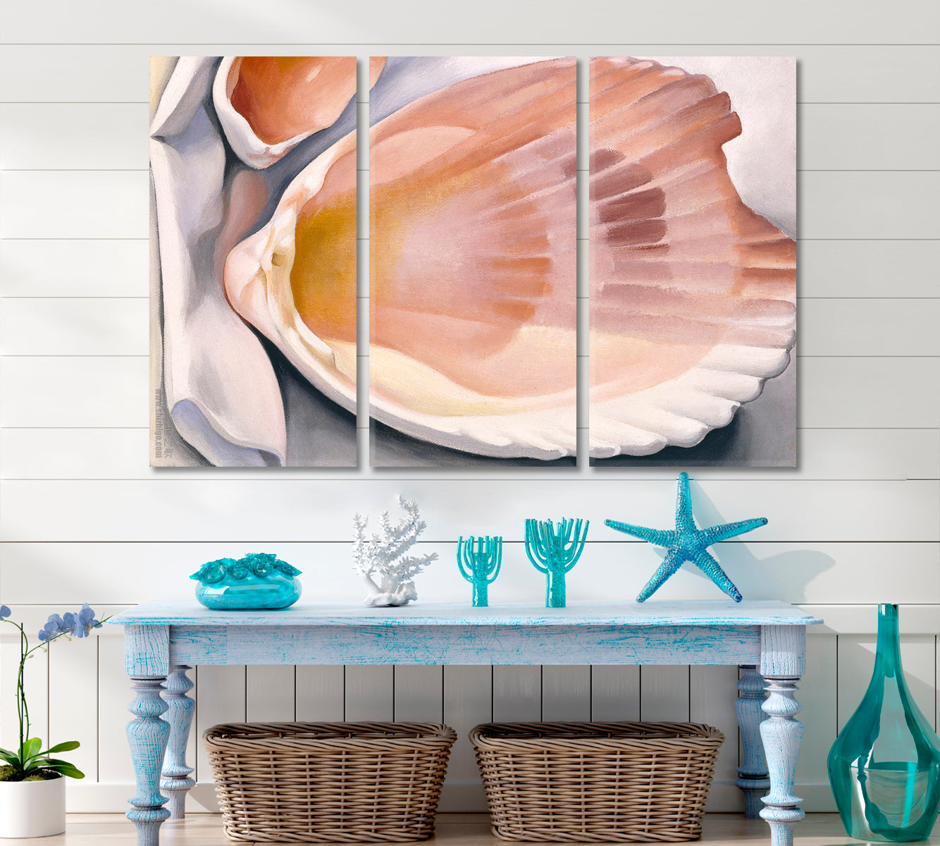 Two Pink Shells Abstract Seashell Shapes Pattern Nautical, Sea Life Pattern Art Artesty   
