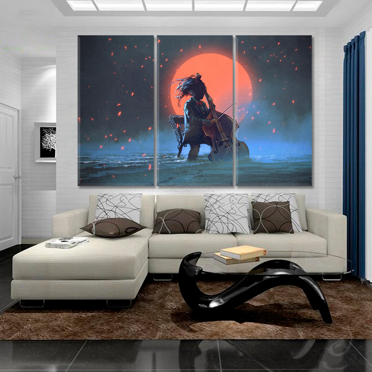 MOONLIGHT SONATA Inspired by Beethoven FANTASY Mysterious Man Surreal Fantasy Large Art Print Décor Artesty 3 panels 36" x 24" 