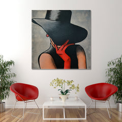 LADY Red Gloves Abstract Art Woman Portrait Fashion Canvas Print Artesty 1 Panel 12"x12" 