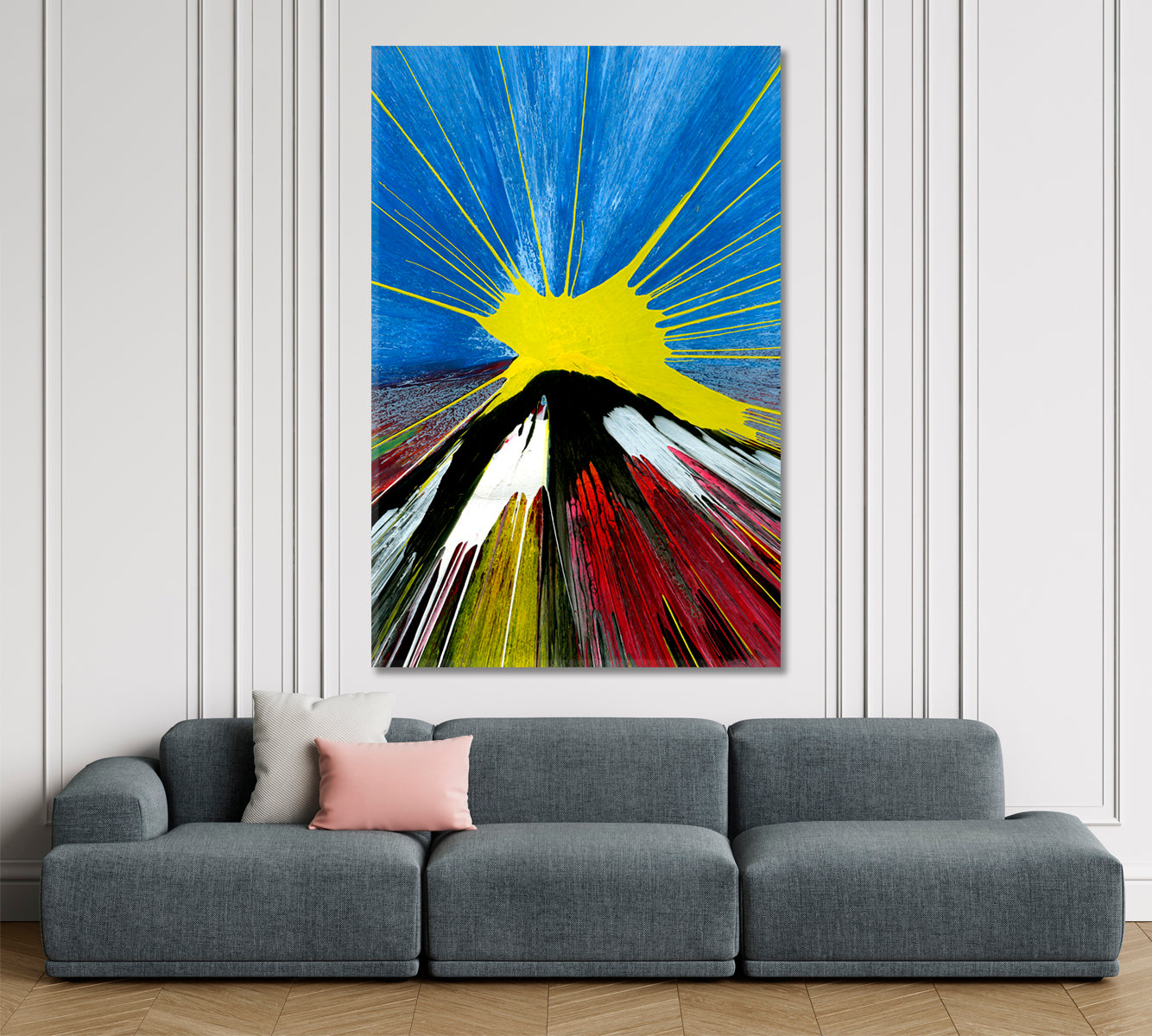 ABSTRACT MOUNTAIN RANGE Himalayas Sunrise Vivid Blue Yellow Red Painting Abstract Art Print Artesty   