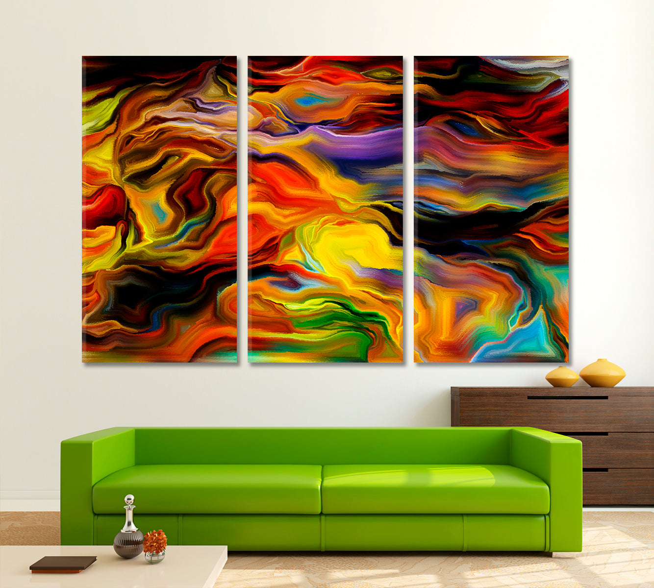 ABSTRACT ART BEAUTIFUL  Interlacing of Colored Lines Abstract Art Print Artesty 3 panels 36" x 24" 