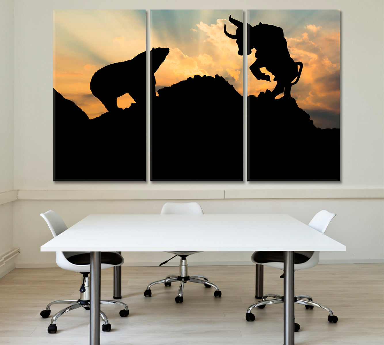 POWERFUL Bear and Bull Market Office Wall Art Canvas Print Artesty 3 panels 36" x 24" 