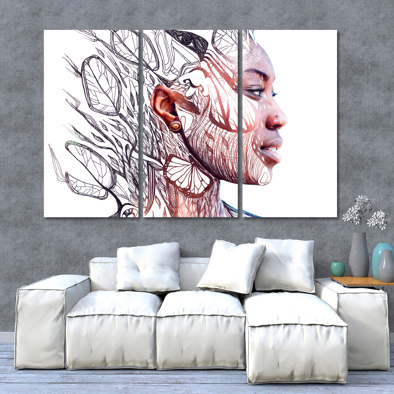 UNITY WITH NATURE Paintography Portrait African American Woman Photo Art Artesty 3 panels 36" x 24" 