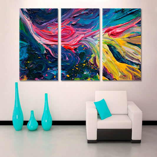IMPASTO Vibrant Colorful Paint Strokes Unique Abstract Rainbow Vivid Colors Pattern Canvas Print Abstract Art Print Artesty 3 panels 36" x 24"