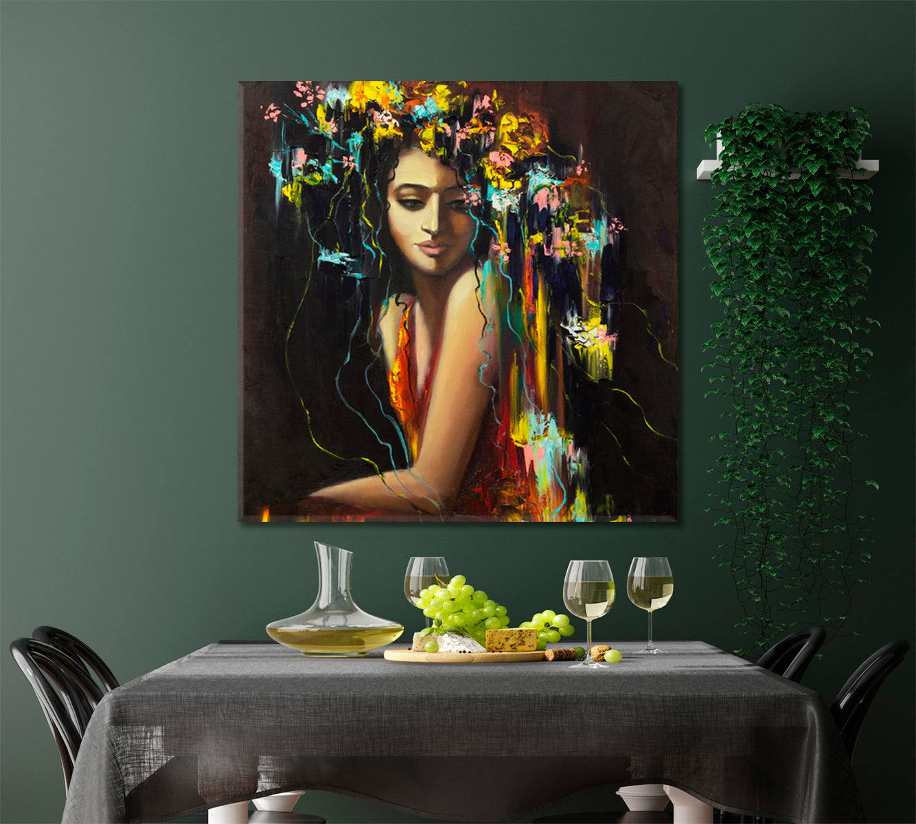 LADY OF THE FLOWERS Beautiful Woman Magic and Mythology Vivid Colors - Square Panel Fine Art Artesty   