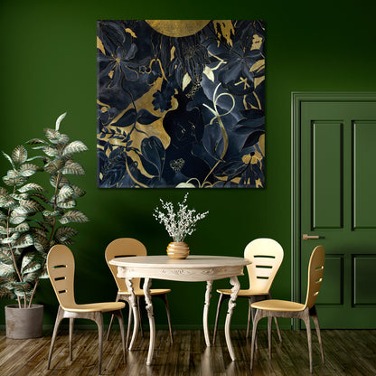 GARDEN OF EDEN Girl Abstract Black Gold Tropical Leaves Abstract Art Print Artesty   