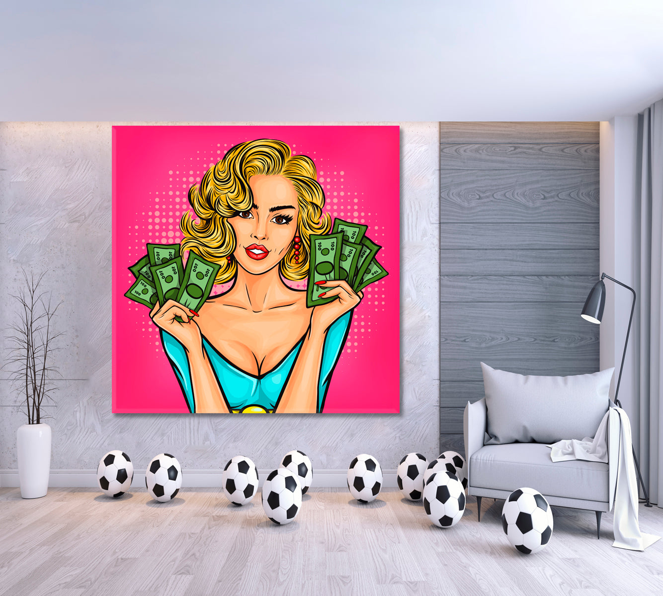 POP ART Girl with Money Pop Art Canvas Print Artesty   