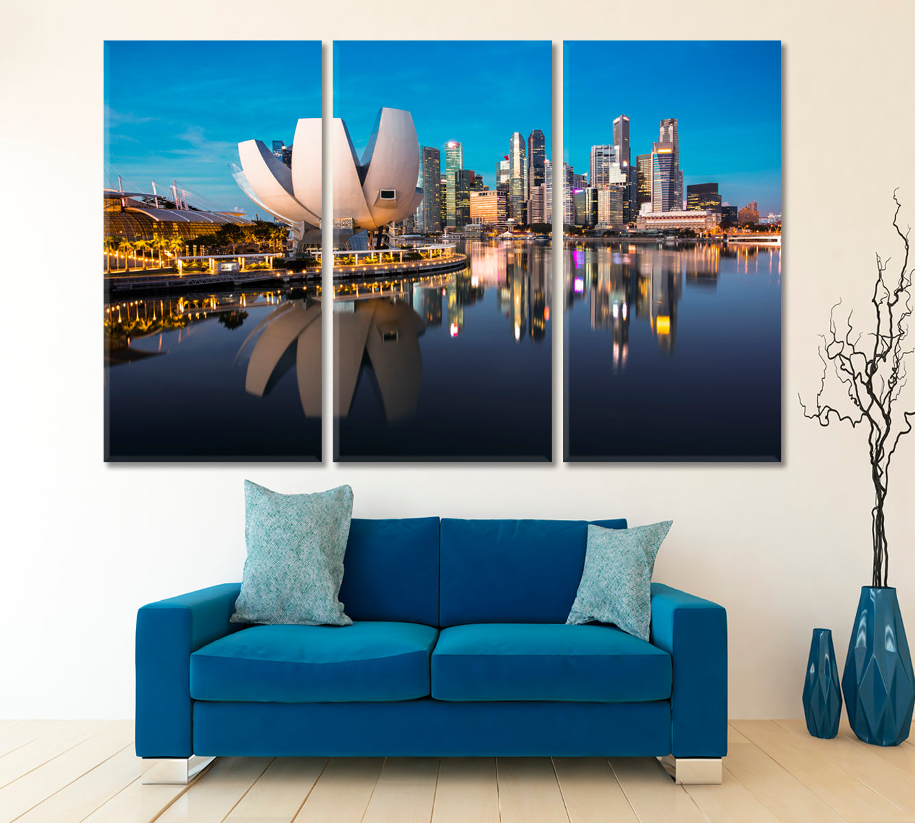 SINGAPORE Urban Business Cityscape Sunset Modern Buildings Cities Wall Art Artesty 3 panels 36" x 24" 