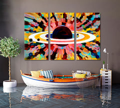 Multicolor Abstract Planet Disk Mosaic Pattern Celestial Home Canvas Décor Artesty 3 panels 36" x 24" 