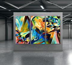 Human and Geometric Forms Collection Abstract Colorful Allegory Contemporary Art Artesty 3 panels 36" x 24" 
