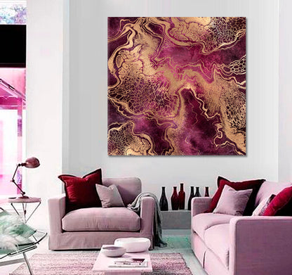 PINK PURPLE ROSE Golden Veins Marble Swirls Luxury Fashion Marbling Fluid Art, Oriental Marbling Canvas Print Artesty   