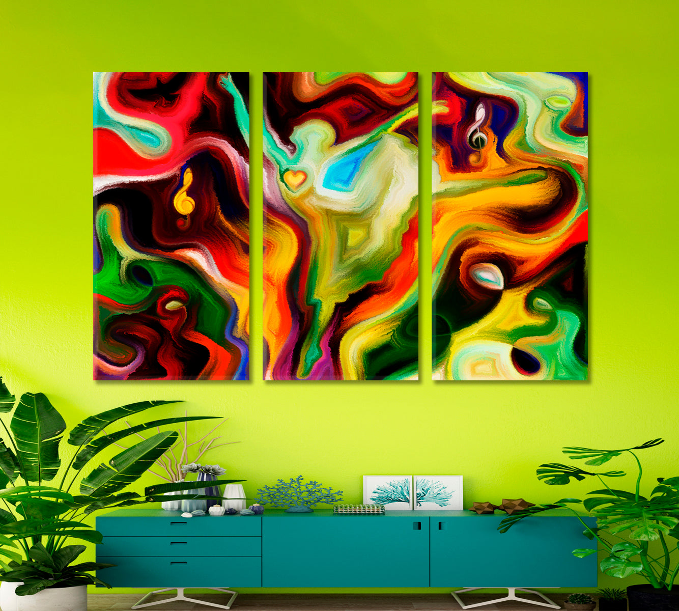 Music Ballet In Vibrant Abstract Shapes Abstract Art Print Artesty 3 panels 36" x 24" 