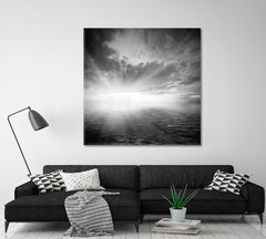 Dramatic Black and White Landscape Cloudy Sky at Sunset Black and White Wall Art Print Artesty   